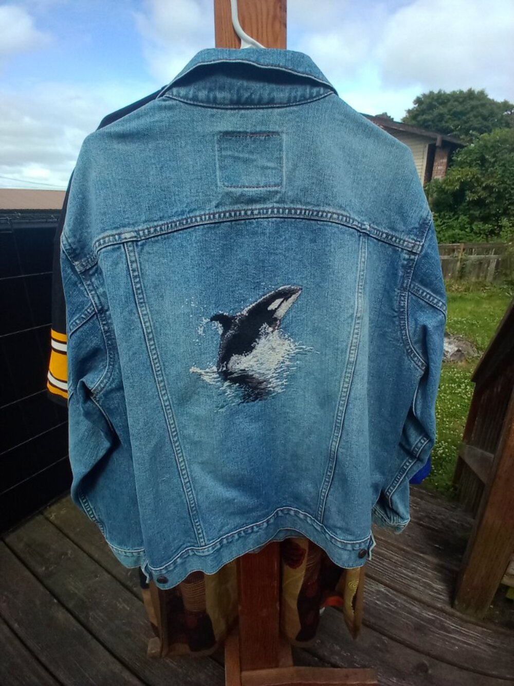 Levi's trucker cut classic trucker jacket with Custom stitched orca on the back
